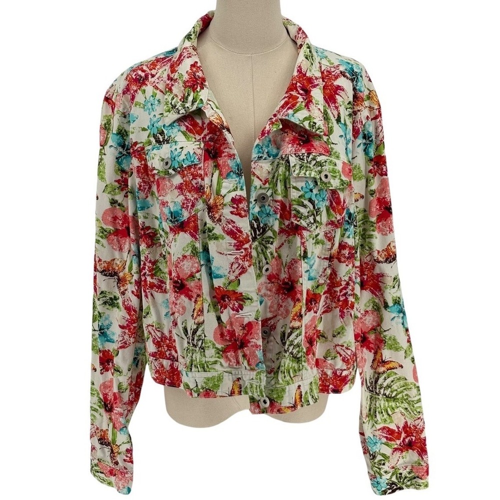 Cato Woman Floral Print Denim Jacket Size 22W